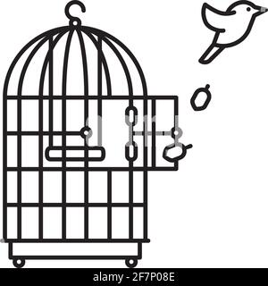 Canary bird escaping from birdcage vector line icon for Freedom Day on November 9 Stock Vector
