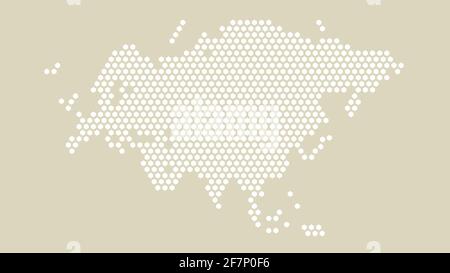 White and yellow hexagonal pixel map of Eurasia. Vector illustration Eurasian continent hexagon map dotted mosaic. Administrative border, land composi Stock Vector