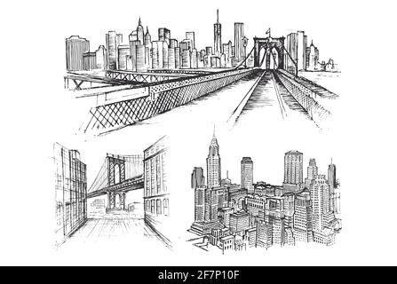 New York City skyline, hand drawn style pencil sketch Stock Photo - Alamy