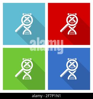 Dna, genetic research icon set, flat design vector illustration in eps 10 for webdesign and mobile applications in four color options Stock Vector