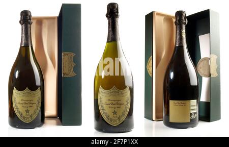 Dom Perignon Champagne Bottles isolated on white Background Stock Photo