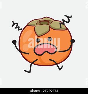 Vector Illustration of Persimmon Character with cute face, simple hands and leg line art on Isolated Background. Flat cartoon doodle style. Stock Vector