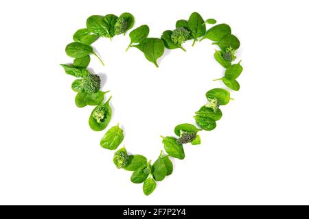 Heart Shape green Detox Salad and Vegetables isolated on white Background Stock Photo
