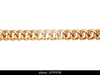 Golden chain close up - Isolated on white. Stock Photo