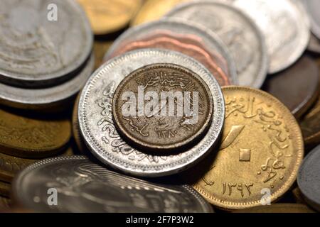 one millieme coin 1960 (observe side of the coin), old Egyptian money of 1 millieme coin the currency of the united arab republic of Egypt and Syria Stock Photo