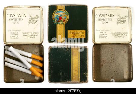 Vintage Cigarette Case with Cigarettes isolated on white Background Stock Photo