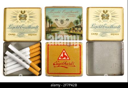 Vintage Cigarette Case with Cigarettes isolated on white Background Stock Photo