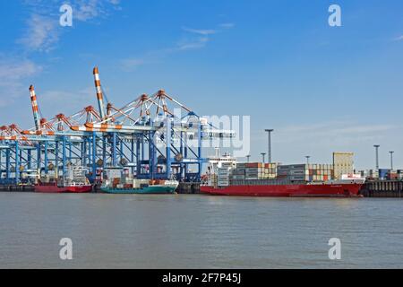 Bremerhaven, Bremen, Germany - 14 July 2017: Container terminal in the port of Bremerhaven, Bremen. Stock Photo