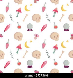 Witch seamless pattern with esoteric tools for fabric Stock Vector