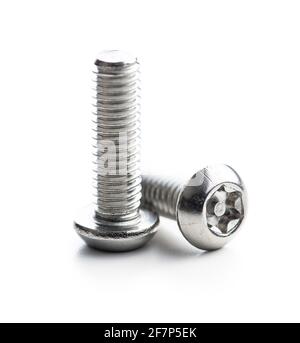 Stainless steel torx screws isolated on white background. Stock Photo