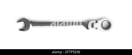 Stainless steel ratchet wrench isolated on white background. Stock Photo