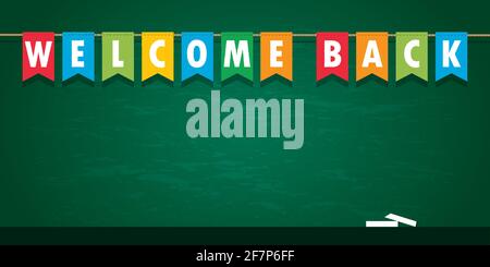 welcome party flag banner on school black board background Stock Vector