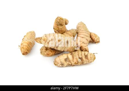 Turmeric roots isolated on white background. Curcuma rhizome Stock Photo