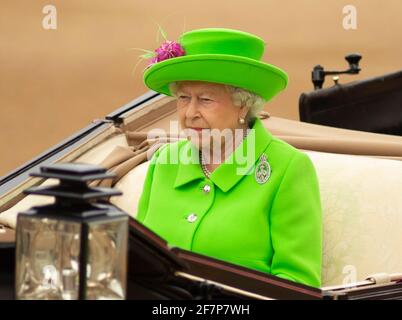 11 June 2016. HM Queen Elizabeth II attends 2016 Trooping the Colour ceremony at Horse Guards Parade in London, UK on her 90th birthday. Credit: Malcolm Park/Alamy. Stock Photo