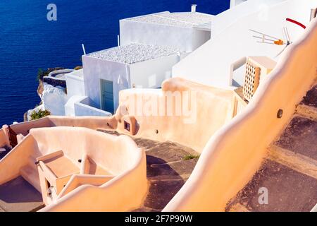 Architectural details of Oia village on Santorini island, Greece Stock Photo