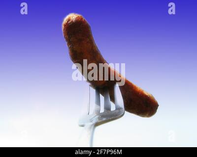 barbecue sausage on a fork, Austria Stock Photo