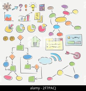 colorful hand draw business icons in set Stock Vector