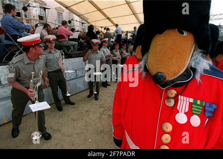 Wombles and band members part of the parade at Queen Mother 100th Birthday Pageant Stock Photo