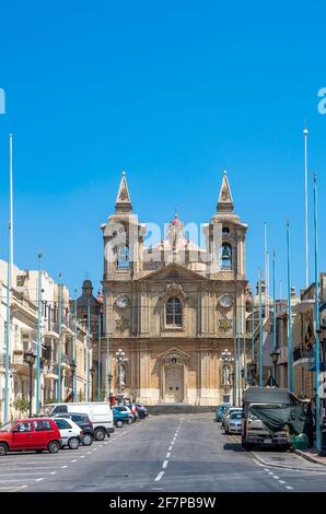 Malta, Zurrieq: View of the church dedicated to St Catherine of Alexandria in southern part of the country. Stock Photo