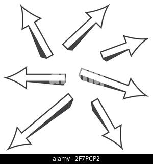 sharp arrows with black shadow sign set Stock Vector