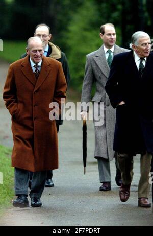 File photo dated 01/01/06 of The Duke of Edinburgh (left) with the Earl of Wessex (second right) and Christopher Rhys-Jones (right) arriving at St Mary Magdalene Church on the Sandringham Estate to attend New Year's Day Sunday service. The Duke of Edinburgh has died, Buckingham Palace has announced. Issue date: Friday April 9, 2020.. See PA story DEATH Philip. Photo credit should read: Chris Radburn/PA Wire Stock Photo