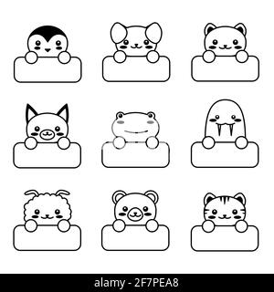 editable line, stroke, face. Hand Drawn vector illustration character. cute pet animal with label name. Doodle cartoon style. Funny baby kids print Stock Vector