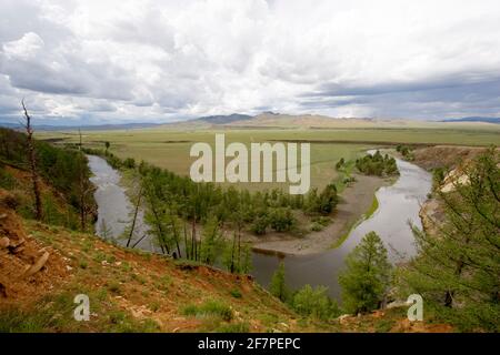 Natural landscape in Hogno Han valley Mongolia Stock Photo