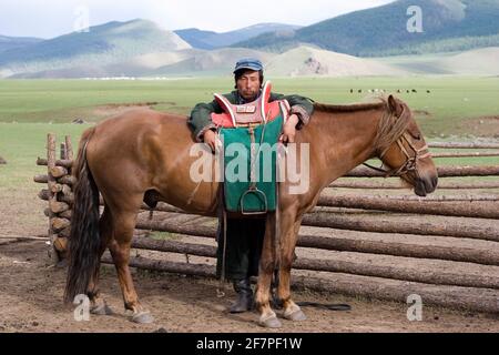 A man and his horse, Nadaam, Mongolia Stock Photo