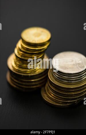 Detail of Romanian LEI coins currency. World money concept, inflation and economy concept Stock Photo