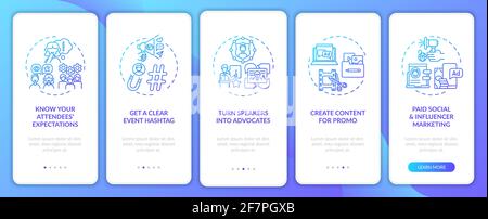 Distant event marketing tips onboarding mobile app page screen with concepts Stock Vector