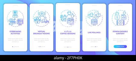 Distant events success tips onboarding mobile app page screen with concepts Stock Vector