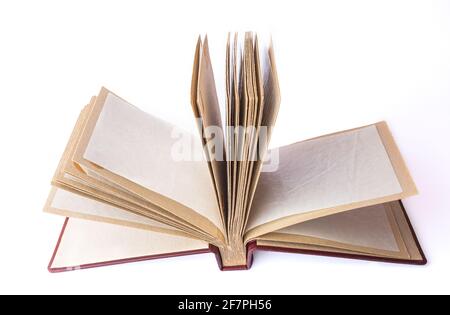 Vintage brown leather textured photo album isolated on white background Stock Photo