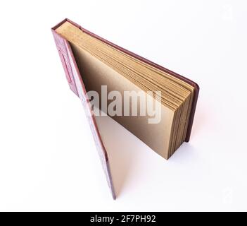 Vintage brown leather textured photo album isolated on white background Stock Photo