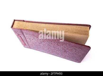Vintage brown leather textured photo album isolated on white background Stock Photo