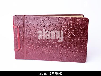 Vintage brown leather textured photo album isolated on white background Stock Photo