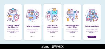 Smart content analytics components, criteria onboarding mobile app page screen with concepts Stock Vector