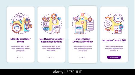 Smart content creation tips onboarding mobile app page screen with concepts Stock Vector