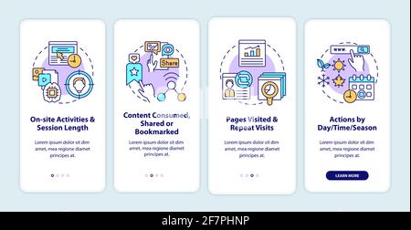 User behaviour analytics onboarding mobile app page screen with concepts Stock Vector