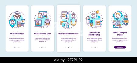 Smart rules criteria onboarding mobile app page screen with concepts Stock Vector