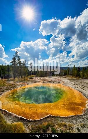 Morning Glory Pool In the Yellowstone National Park. Wyoming. USA. Stock Photo