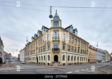 beautiful brown building structure with details Stock Photo