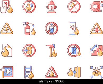 Fire safety RGB color icons set Stock Vector