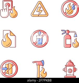 Fire emergency RGB color icons set Stock Vector