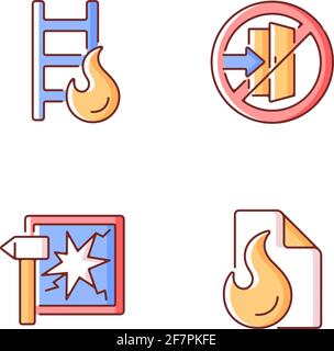 Fire safety regulations RGB color icons set Stock Vector
