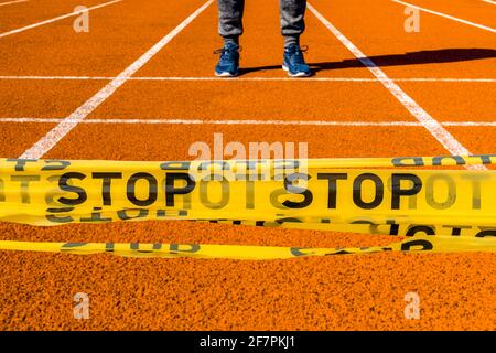 Prohibition boundary installed in the sports stadium , this is in accordance with government regulations on large-scale restriction. Stock Photo