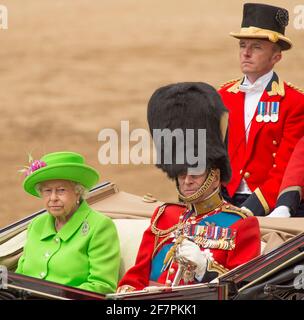 FILE PHOTO: HRH Prince Philip, The Duke of Edinburgh, attends Trooping the Colour ceremony on 11 June 2016 at Horse Guards Parade, accompanying Queen Elizabeth II. The Duke of Edinburgh wears the uniform of Colonel in Chief, Grenadier Guards. Credit: Malcolm Park/Alamy Live News. Stock Photo