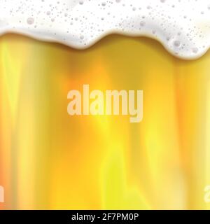 Realistic beer background, foamy drink, dripping drops - Vector illustration Stock Vector