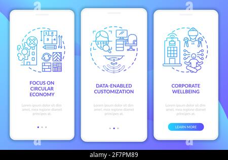 Future workspace design onboarding mobile app page screen with concepts Stock Vector