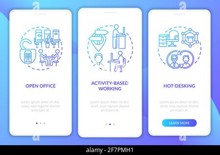 Future workspace environs onboarding mobile app page screen with concepts Stock Vector