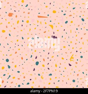 Terrazzo seamless pattern. Orange classic flooring texture. Breathtaking background made of natural stones, granite, quartz, marble, and concrete. Pow Stock Vector